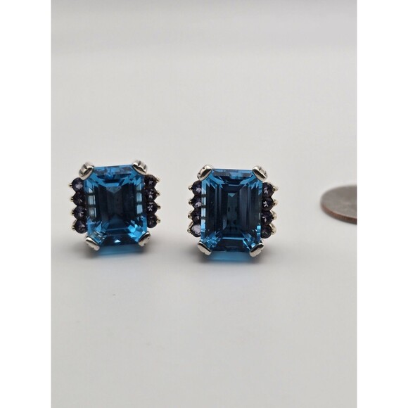 Lagos Caviar Sterling Silver & 18K Yellow Gold Earrings – Sapphire & Amethyst – - Picture 1 of 9